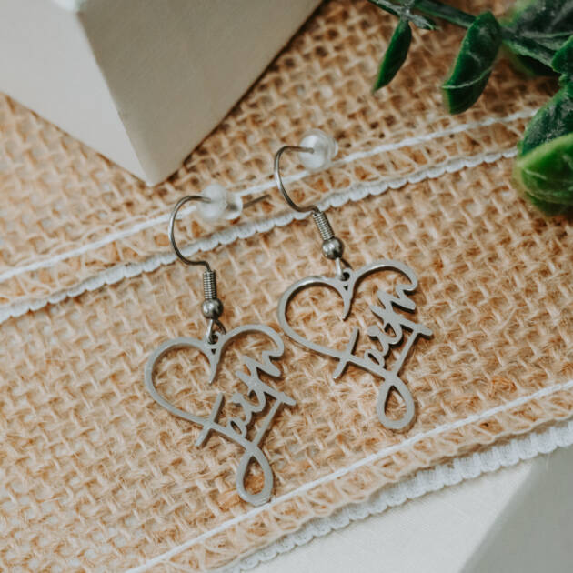 Faith Heart Earrings – Silver