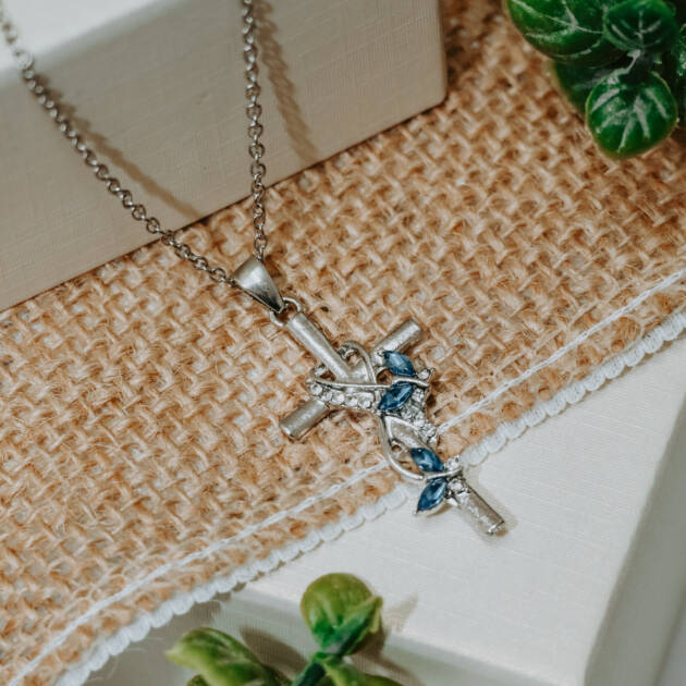 Swallow Cross Necklace – Silver & Blue